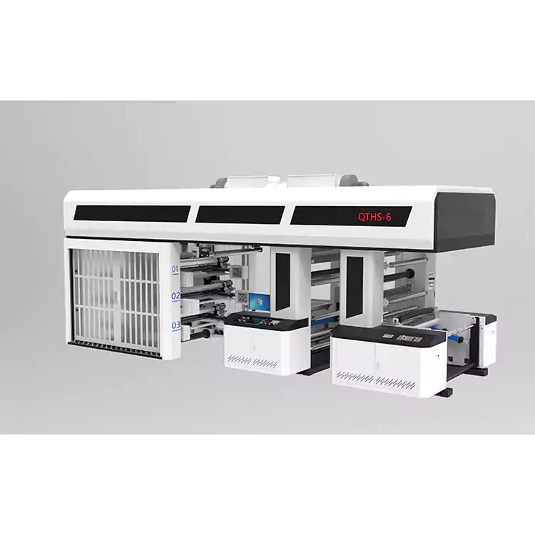 6 väriä Servo Drive Gear Type Central Drum Flexo Printng Machine Sleeve Type