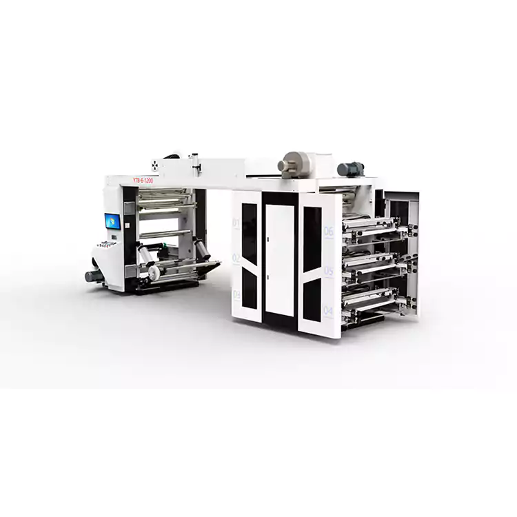 Nopea fleksotulostin, useita värejä muovipussin pinotyyppinen painokone